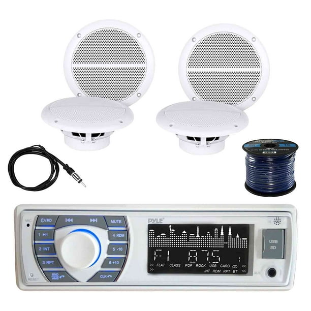 Pyle WP Amplifier BT,400W 4-Chan Pyle BT Marine Receiver Stereo w//Enrock Marine 6.5 Weather Resistant Marine Speakers 60W White 3-Pairs Enrock Marine Antenna /& Enrock Marine 50 16G SPKR Wire
